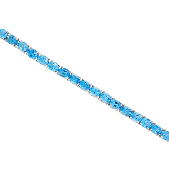 Natural Blue Topaz Link Bracelet Sterling Silver, 15.35cttw 5x4MM 