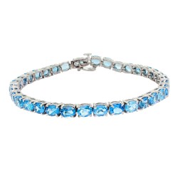 Natural Blue Topaz Link Bracelet Sterling Silver, 15.35cttw 5x4MM 