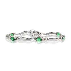 Created Emerald and Genuine Diamond Bracelet Sterling Silver, 3.78cttw