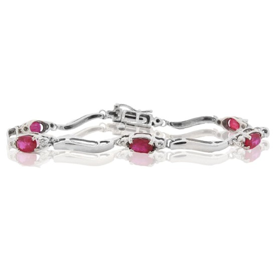 Created Ruby and Genuine Diamond Bracelet Sterling Silver, 3.77cttw