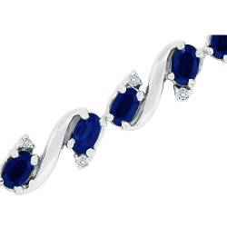 Blue Sapphire and Diamond Bracelet Sterling Silver, 6.85cttw5X3MM 