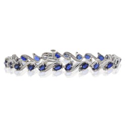 Blue Sapphire and Diamond Bracelet Sterling Silver, 6.85cttw5X3MM 