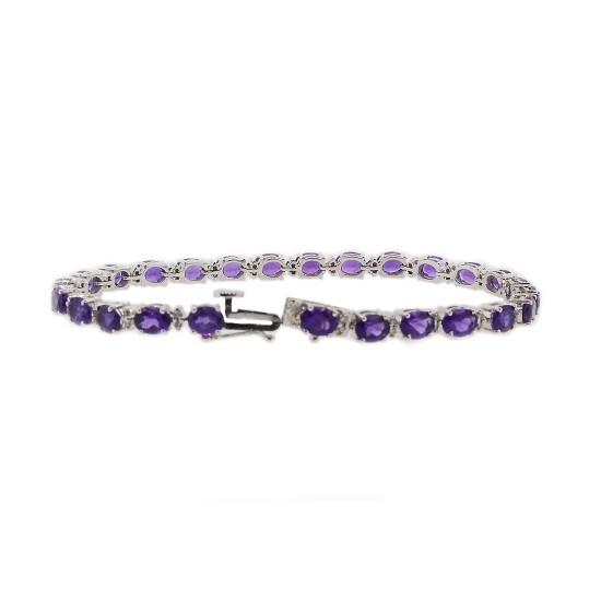 Genuine Amethyst and Diamond Bracelet 14Kt White Gold 8.77 ct.t.w.