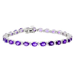 Genuine Amethyst and Diamond Bracelet 14Kt White Gold 8.77 ct.t.w.