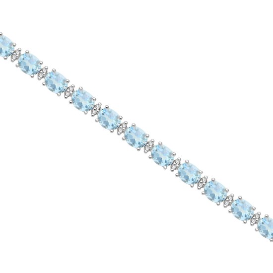Genuine Aquamarine and Diamond Bracelet 10Kt White Gold 8.28cttw