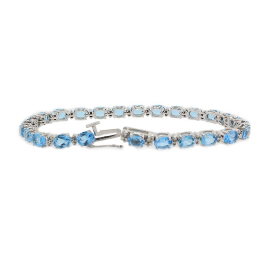 Genuine Blue Topaz Diamond Bracelet 14Kt White Gold 11.81 ct.t.w.