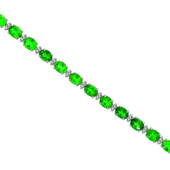 Genuine Chrome Diopside and Diamond Bracelet 10Kt White Gold 11.82 ct.t.w.