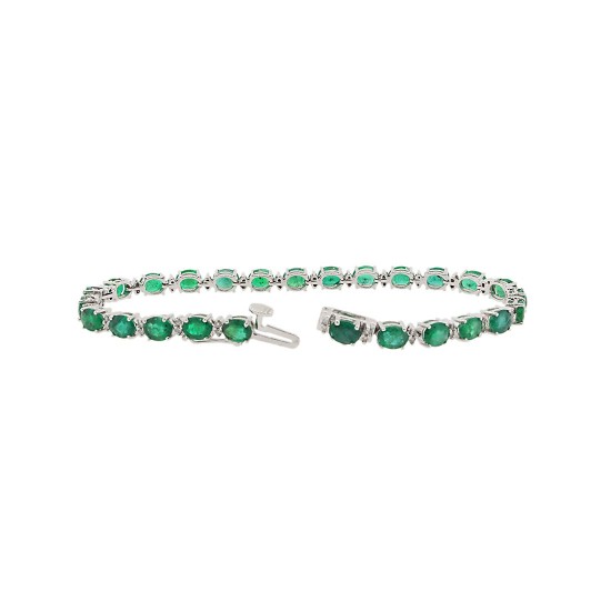 Genuine Emerald and Diamond Bracelet 14Kt White Gold 8.90 ct.t.w.5X4MM 