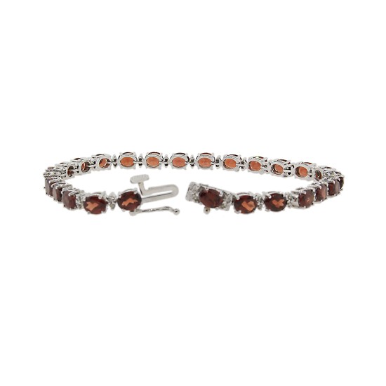 Genuine Garnet and Diamond Bracelet 14Kt White Gold 11.16 ct.t.w.