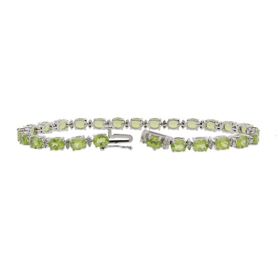 Genuine Peridot and Diamond Bracelet 14Kt White Gold 11.18 ct.t.w.