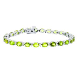 Genuine Peridot and Diamond Bracelet 14Kt White Gold 11.18 ct.t.w.