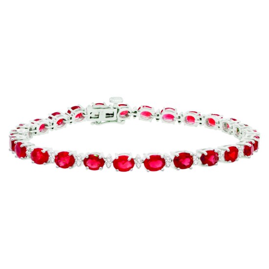 Genuine Ruby and Diamond Bracelet 14Kt White Gold 8 Inches 13.26 ct.t.w.5X4MM 