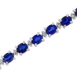 Genuine Oval Sapphire Diamond Bracelet Sterling Silver 10.51 ct.t.w.5x4MM 