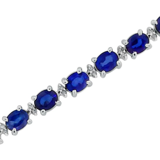 Genuine Sapphire and Diamond Bracelet 14Kt White Gold 8 Inches 12.40 ct.t.w.5x4MM 