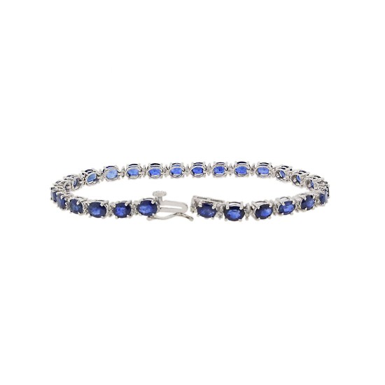 Genuine Oval Sapphire Diamond Bracelet Sterling Silver 10.51 ct.t.w.5x4MM 