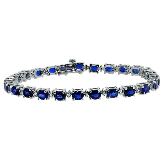 Genuine Sapphire and Diamond Bracelet 14Kt White Gold 8 Inches 12.40 ct.t.w.5x4MM 