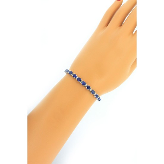 Genuine Sapphire and Diamond Bracelet,10Kt White Gold 10.58 ct.t.w.5x4MM 