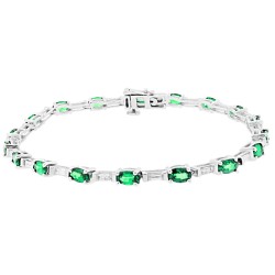 Natural Emerald and 1.00ct Diamond Bracelet 14kt White Gold, 5.47ct 