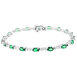 Natural Emerald and 1.00ct Diamond Bracelet 14kt White Gold, 5.47ct 