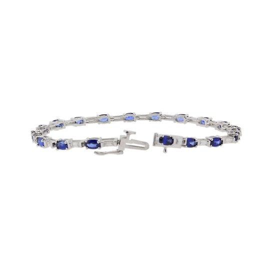 14Kt White Gold Blue Sapphire and Diamond Bracelet 6.15 cttw