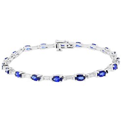 14Kt White Gold Blue Sapphire and Diamond Bracelet 6.15 cttw