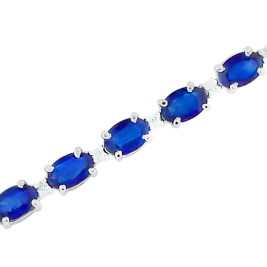 Genuine Blue Sapphire and Diamond Bracelet Sterling Silver, 10.24 ct.t.w.6x4MM 