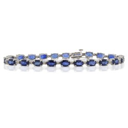 Genuine Blue Sapphire and Diamond Bracelet Sterling Silver, 10.24 ct.t.w.6x4MM 