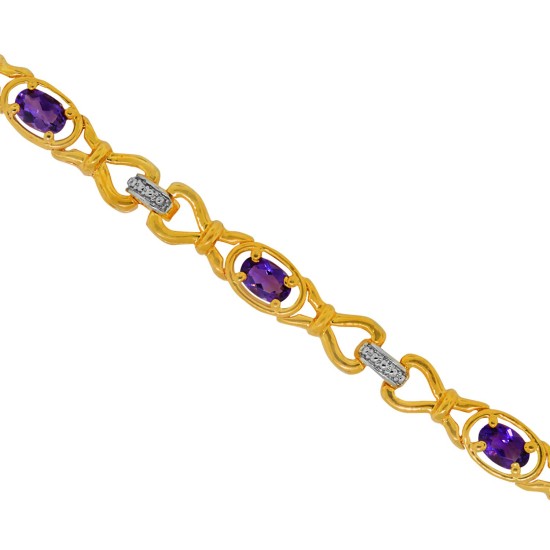 Genuine Amethyst Infinity Bracelet, 14kt Yellow Gold Plated, 2.37cttw 6x4MM