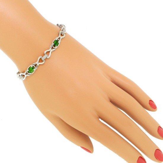 Genuine Chrome Diopside Infinity Bracelet, Sterling Silver, 2.85cttw 6x4MM