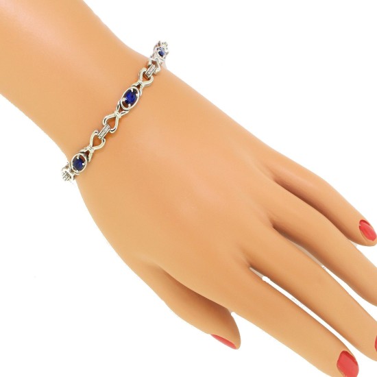 Sapphire Infinity Bracelet Sterling Silver, 3.08cttw 6x4 MM