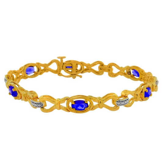 Blue Sapphire Infinity Bracelet Sterling Silver, 3.08cttw 6X4 MM