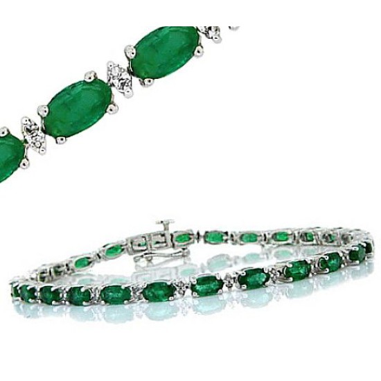 Genuine Emerald and Diamond Bracelet 10kt White Gold 6.08 ct.t.w