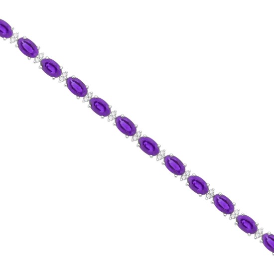 Genuine Amethyst and Diamond Bracelet 14Kt White Gold 5.87 ct.t.w