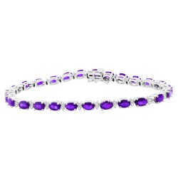 Genuine Amethyst and Diamond Bracelet 14Kt White Gold 5.87 ct.t.w