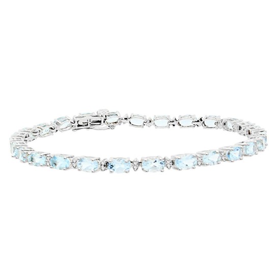 Genuine Aquamarine and Diamond Bracelet 14Kt White Gold 5.87cttw