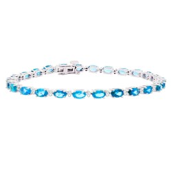 Blue Topaz and Diamond Bracelet 14Kt White Gold 5.87 ct.t.w