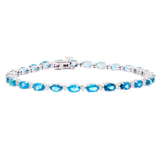 Blue Topaz and Diamond Bracelet 14Kt White Gold 5.87 ct.t.w