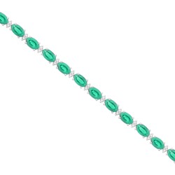 Genuine Emerald and Diamond Bracelet 14Kt White Gold 6.08 ct.t.w