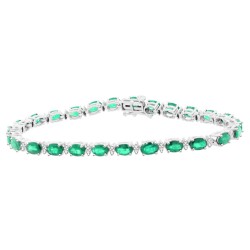 Genuine Emerald and Diamond Bracelet 14Kt White Gold 6.08 ct.t.w