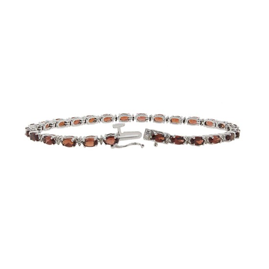 Garnet and Diamond Bracelet 14Kt White Gold 7.98 ct.t.w