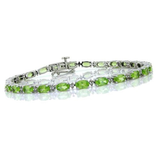 Peridot and Diamond Bracelet 14Kt White Gold 8.48 ct.t.w