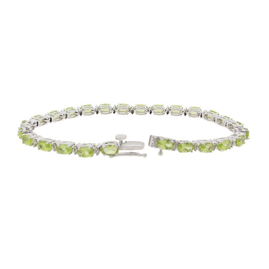 Peridot and Diamond Bracelet 14Kt White Gold 8.48 ct.t.w