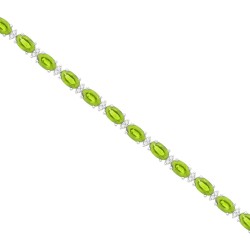 Peridot and Diamond Bracelet 14Kt White Gold 8.48 ct.t.w