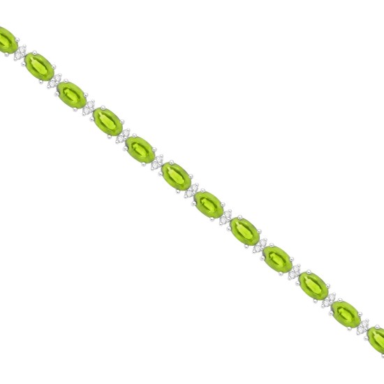 Peridot and Diamond Bracelet 14Kt White Gold 8.48 ct.t.w