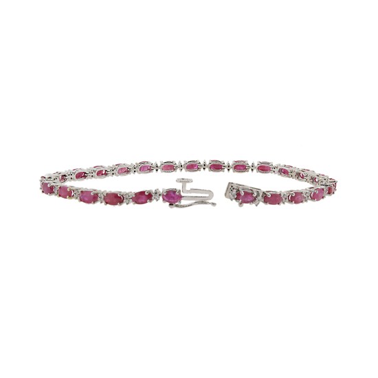 Genuine Ruby and Diamond Bracelet 14Kt White Gold 8.02 cttw