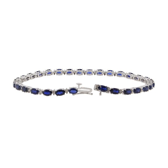 Blue Sapphire Diamond Bracelet Sterling Silver 8.02 ct.t.w.5X3MM