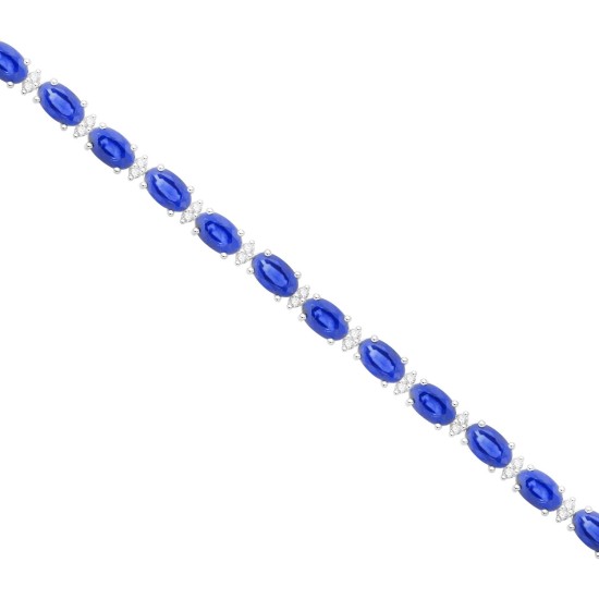 Blue Sapphire Diamond Bracelet Sterling Silver 8.02 ct.t.w.5X3MM