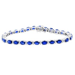 Blue Sapphire Diamond Bracelet 14Kt White Gold 8 inches 10.05 ct.t.w.5X3MM 