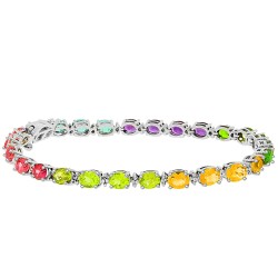 Multi Gemstone and Diamond Bracelet 10Kt White Gold, 9.36cttw Oval Shaped 