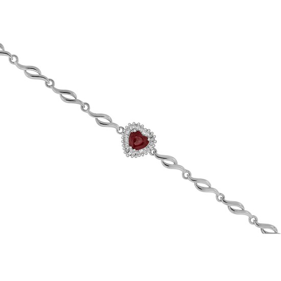 Ruby and Baguette Diamond Bracelet 14Kt White Gold, 1.14cttw Heart Shaped 